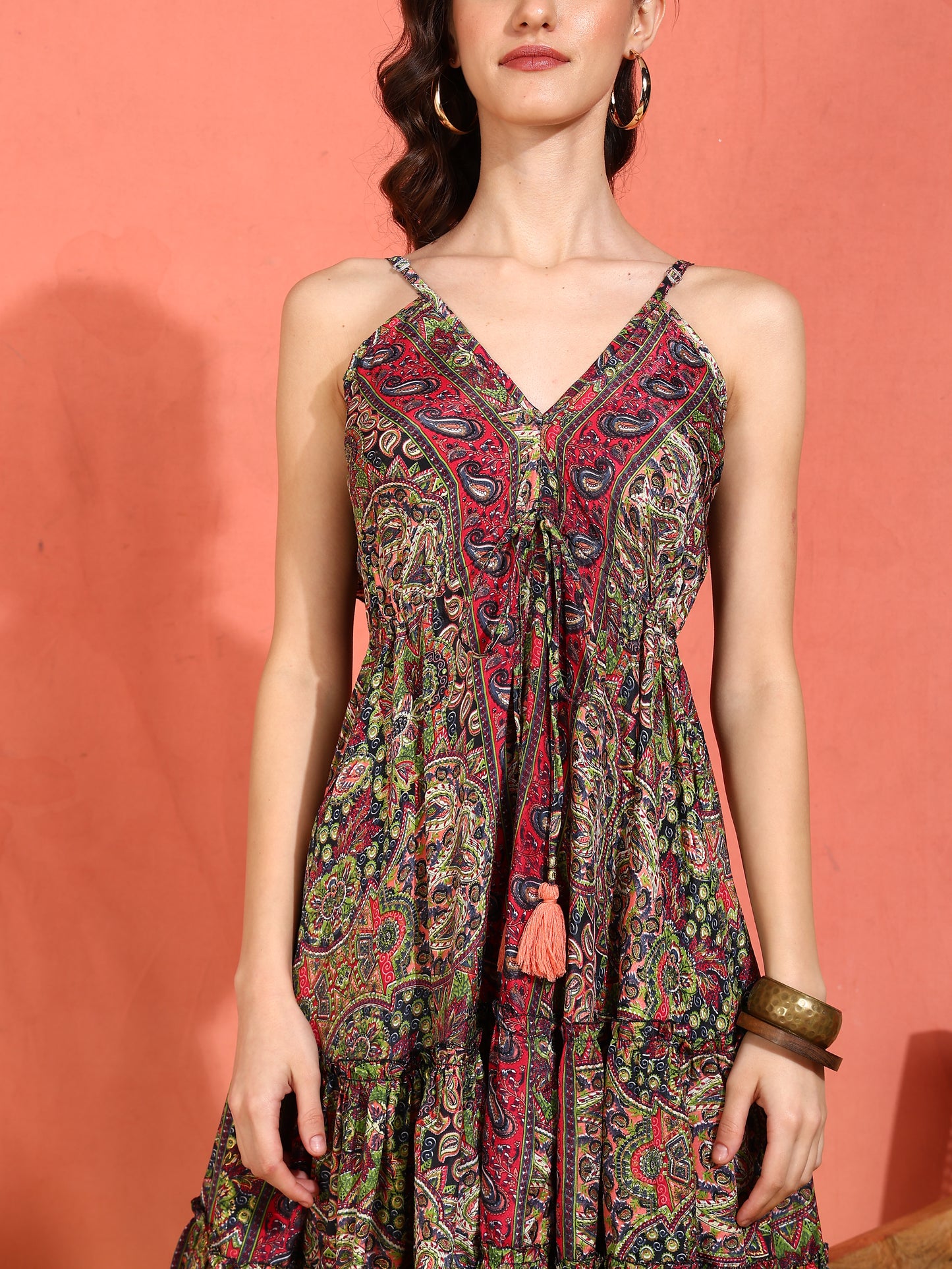 Yash Gallery Women's Polyester Digital Printed Flared Dress (Multi)