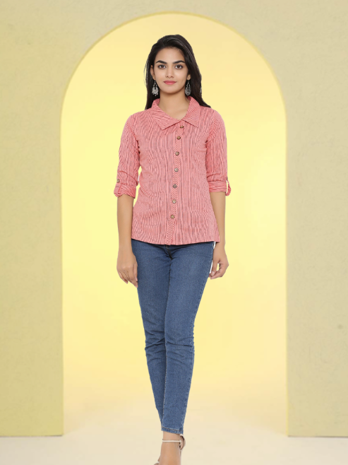 casual regular sleeve striped women top yellow