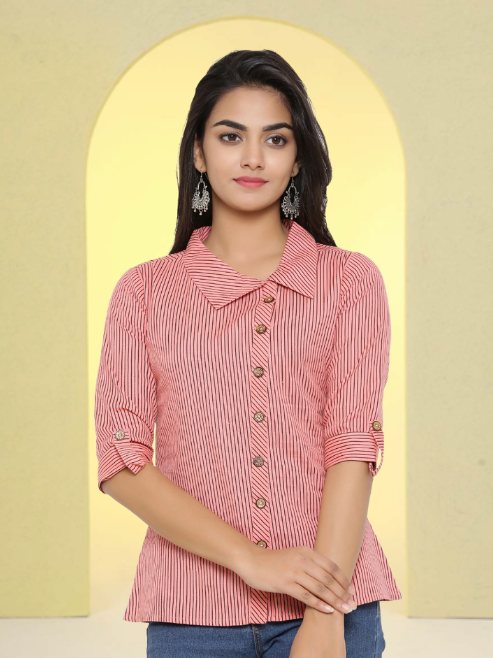casual regular sleeve striped women top yellow
