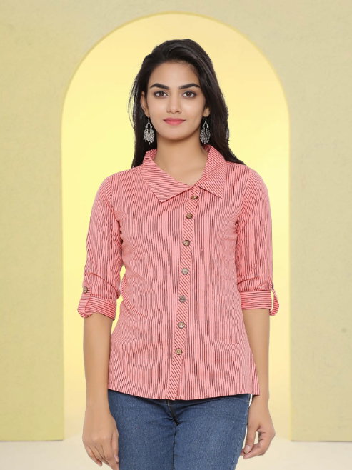 casual regular sleeve striped women top yellow