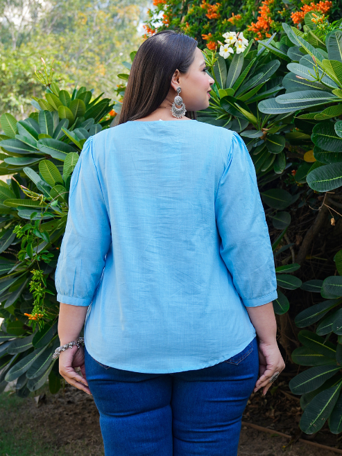 Yash Gallery Women's Plus Size Cotton Embroidered Top