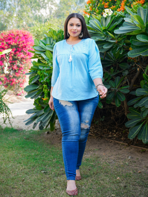 Yash Gallery Women's Plus Size Cotton Embroidered Top