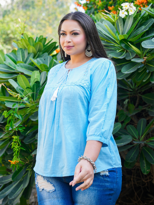 Yash Gallery Women's Plus Size Cotton Embroidered Top
