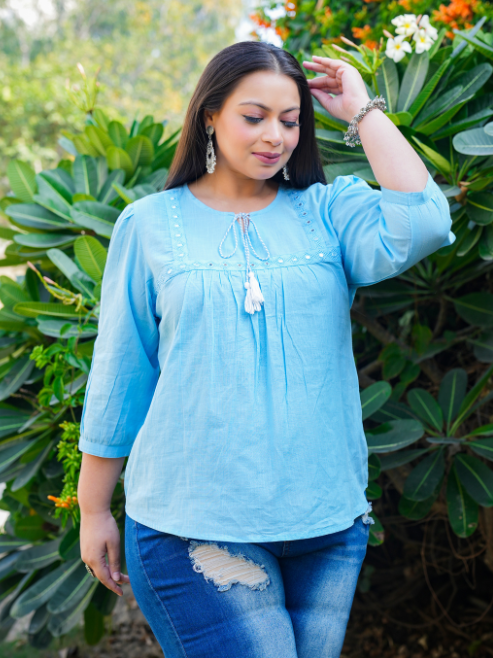 Yash Gallery Women's Plus Size Cotton Embroidered Top