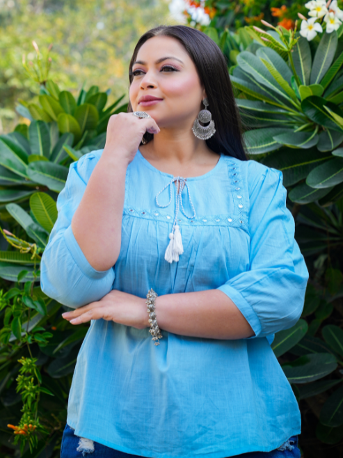 Yash Gallery Women's Plus Size Cotton Embroidered Top