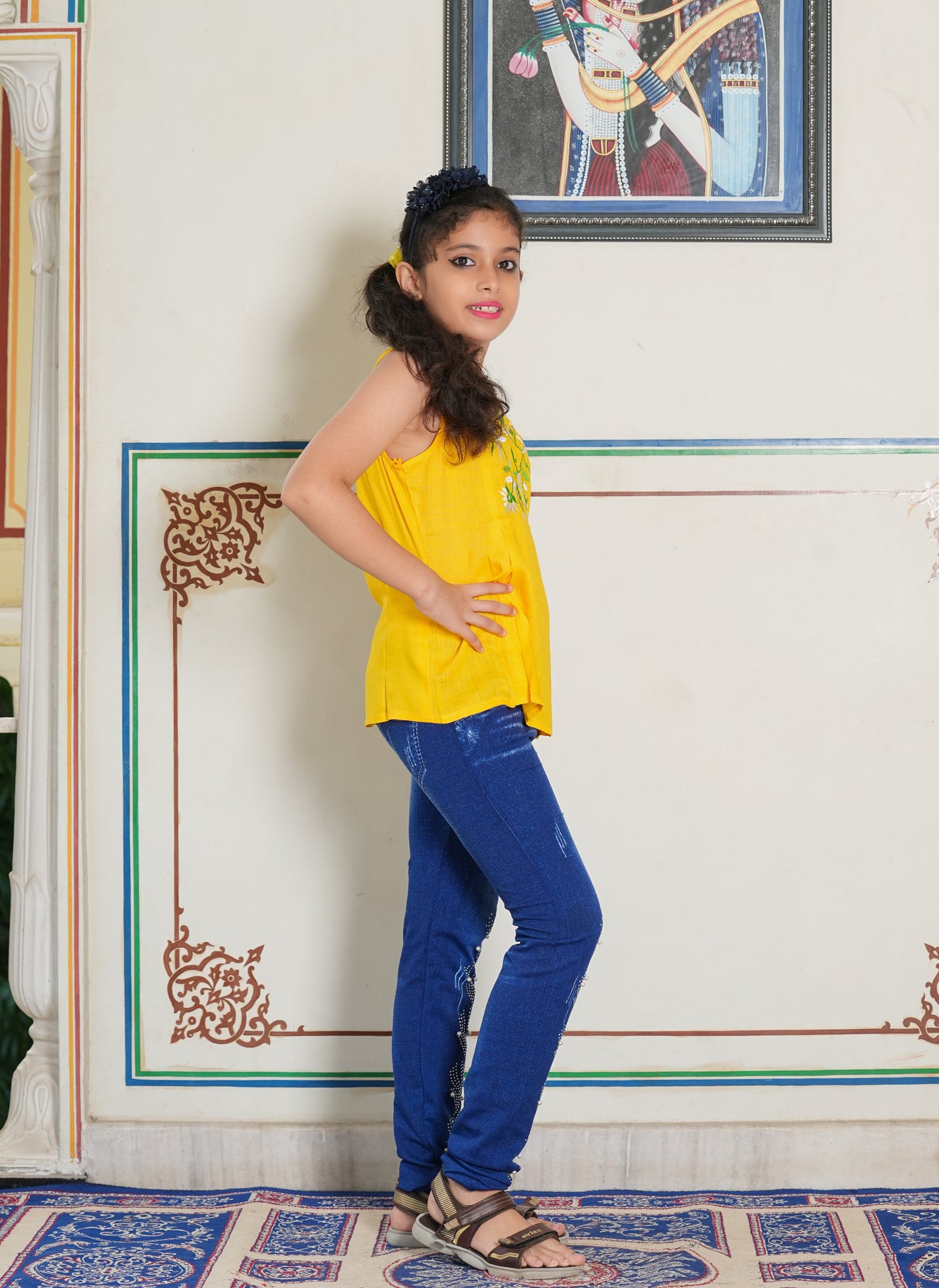 Yash Gallery Kids Floral Embroidery Top (Yellow)