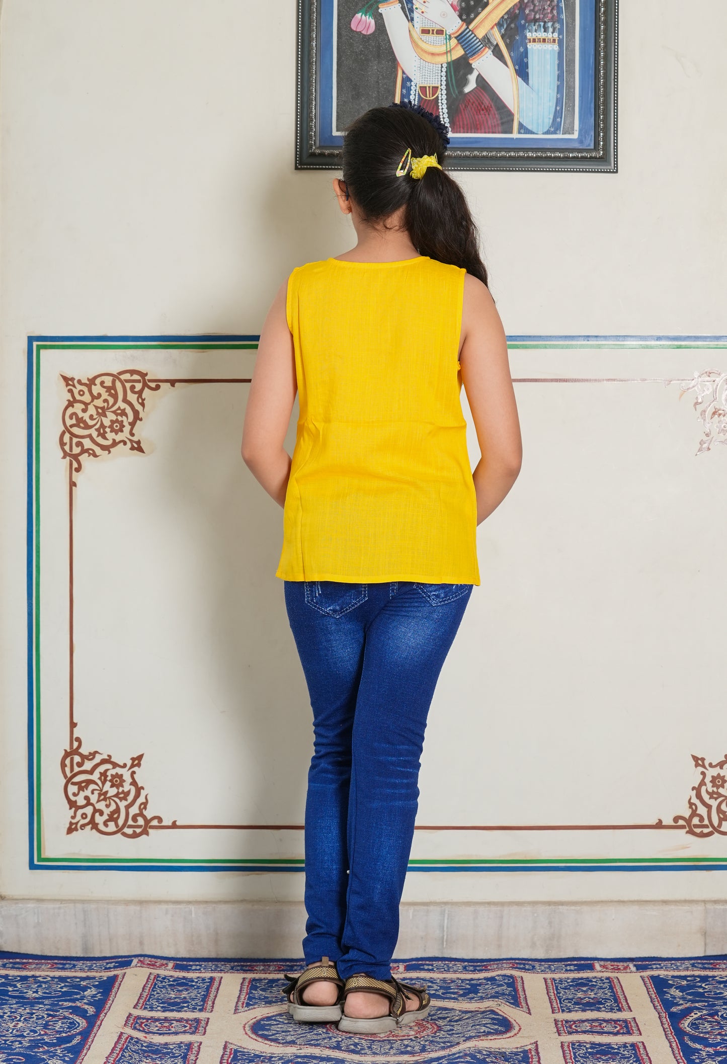 Yash Gallery Kids Floral Embroidery Top (Yellow)