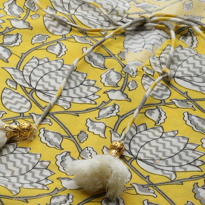 Cambric Cotton Floral Printed Anarkali Kurta (Lemon Yellow)