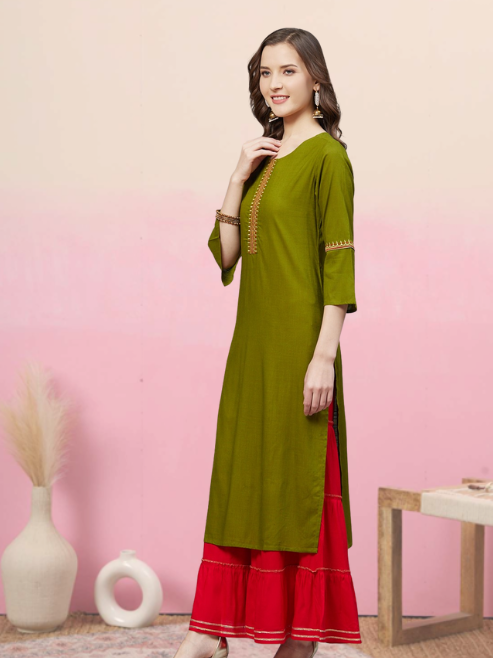 Solid Rayon A-line Kurta