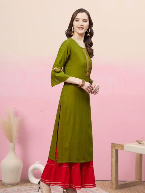 Solid Rayon A-line Kurta