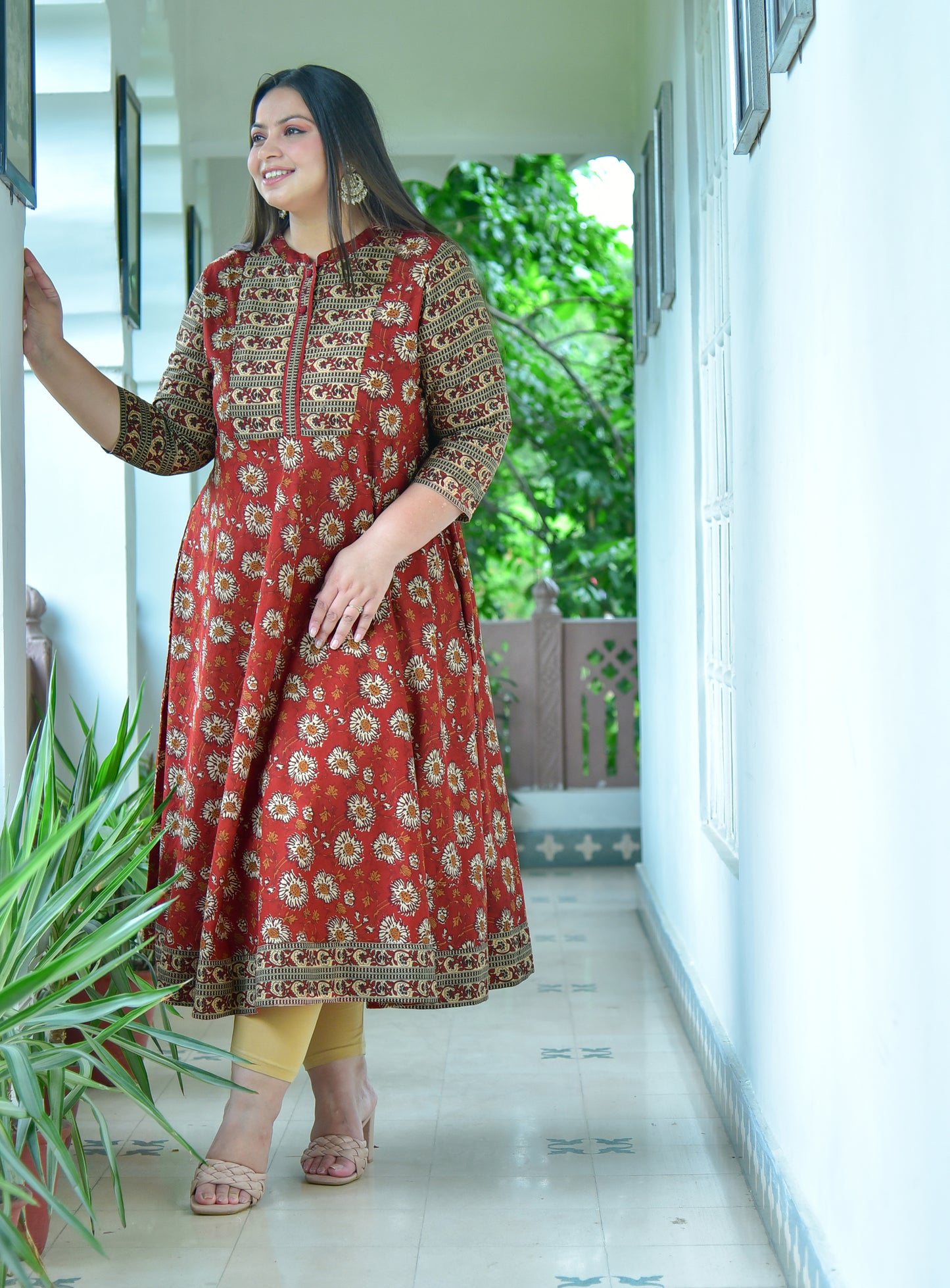 yash gallery womens blue floral printed anarkali kurti blue