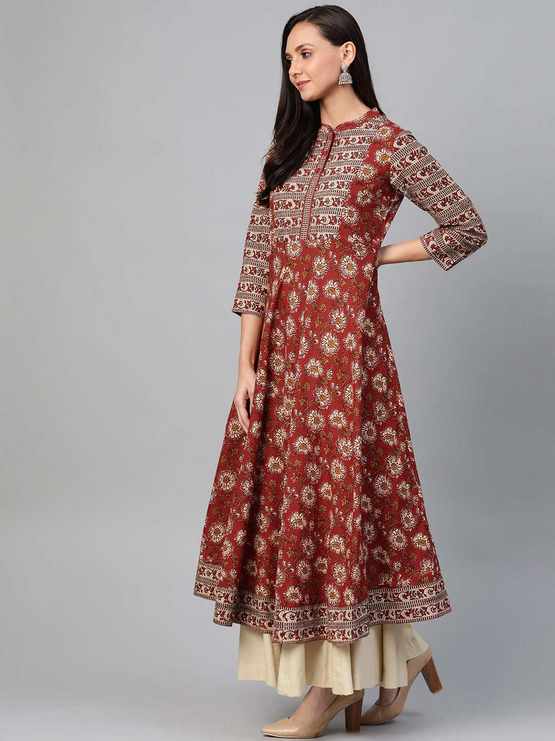 yash gallery womens blue floral printed anarkali kurti blue