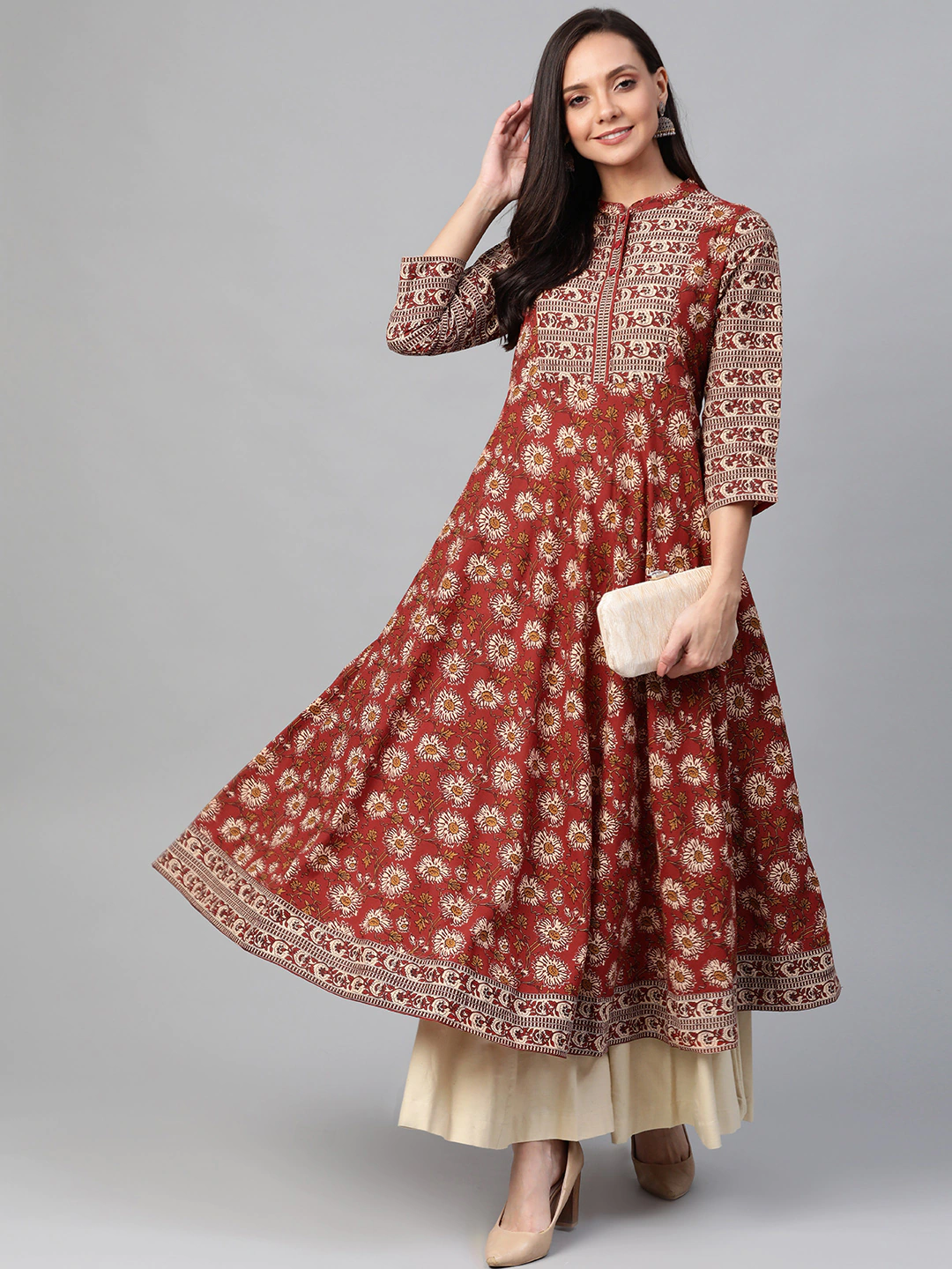 yash gallery womens blue floral printed anarkali kurti blue
