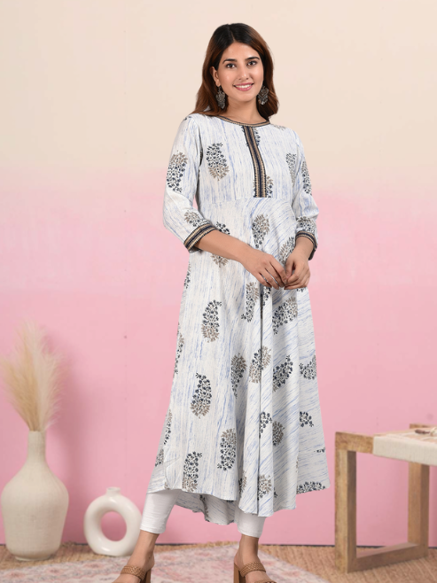 women rayon tie dye floral print anarkali kurta