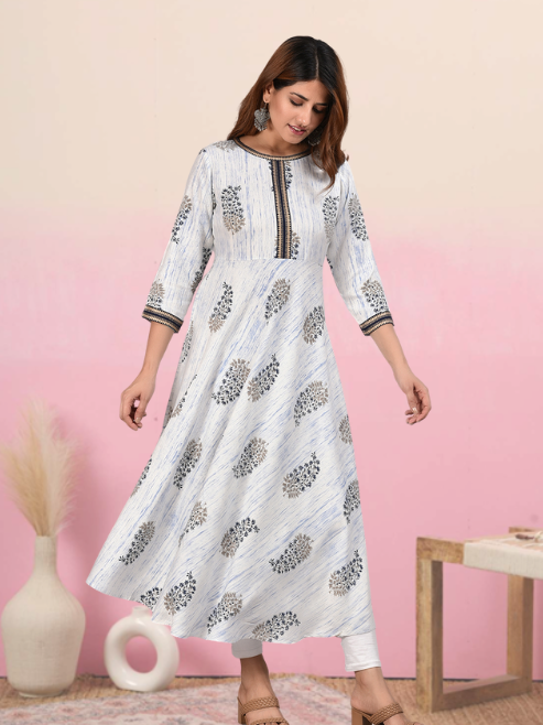 women rayon tie dye floral print anarkali kurta