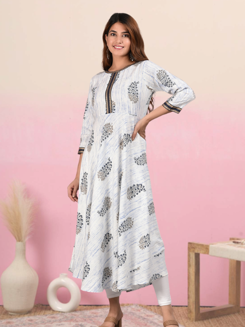 women rayon tie dye floral print anarkali kurta