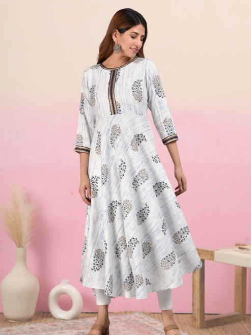 women rayon tie dye floral print anarkali kurta