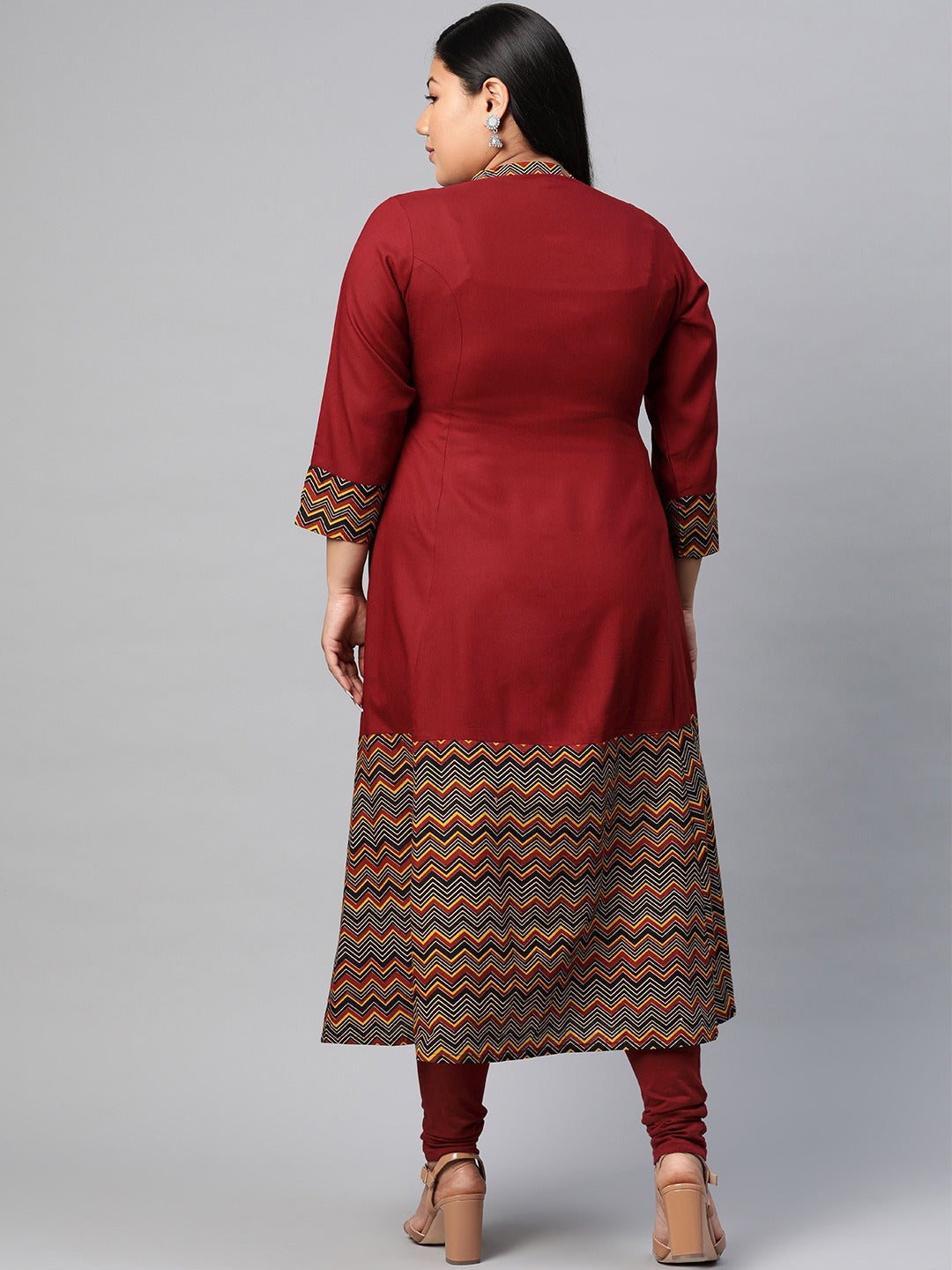 Rayon & Cotton Cambric Zig-Zag Printed A-line Kurta