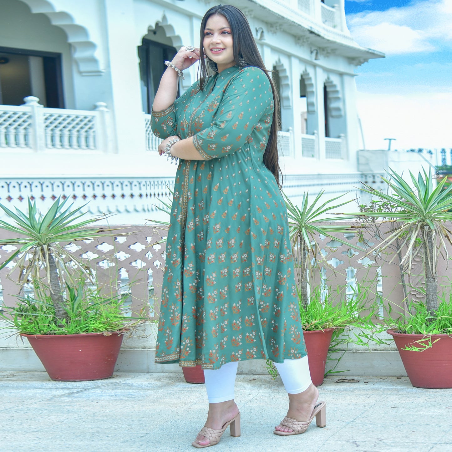 Rayon Floral Printed Anarkali Kurta (GREEN)