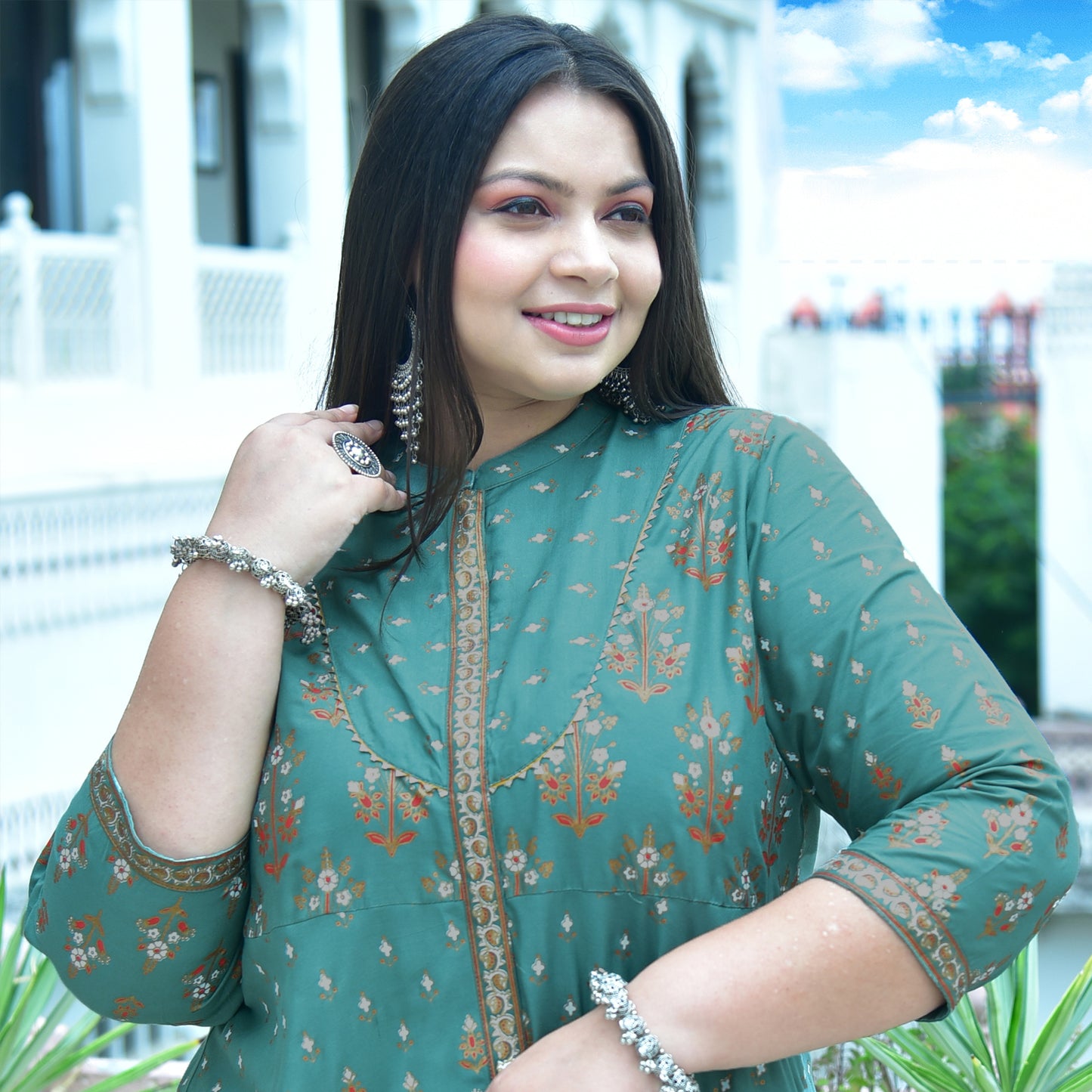 Rayon Floral Printed Anarkali Kurta (GREEN)