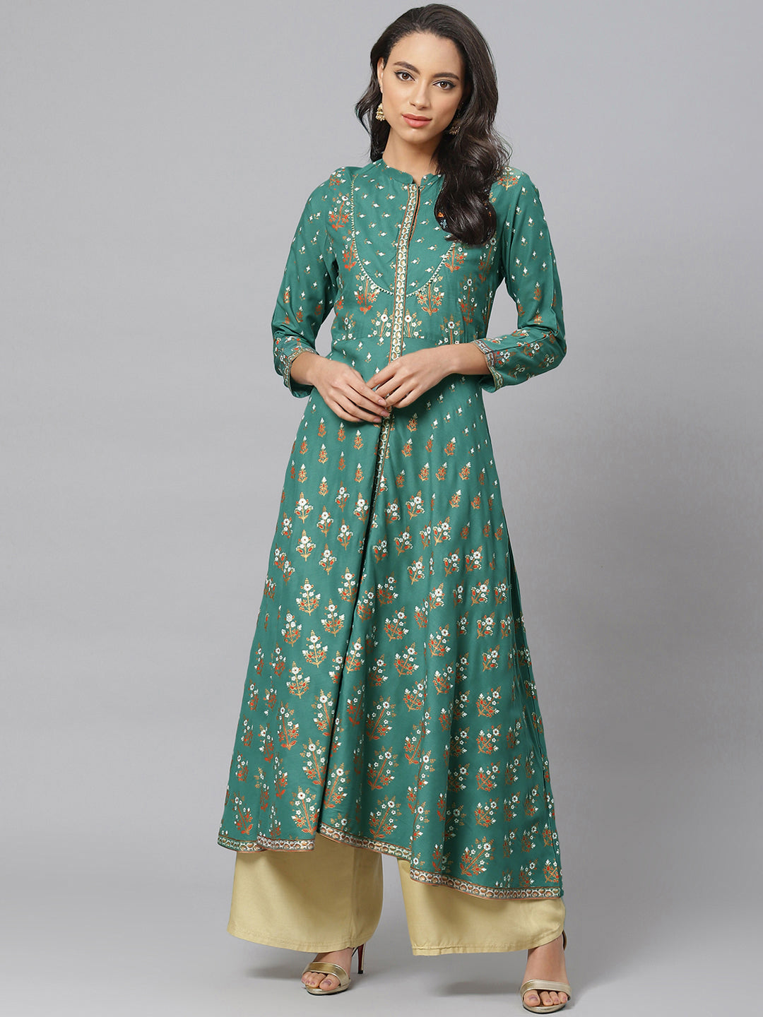 Rayon Floral Printed Anarkali Kurta (GREEN)