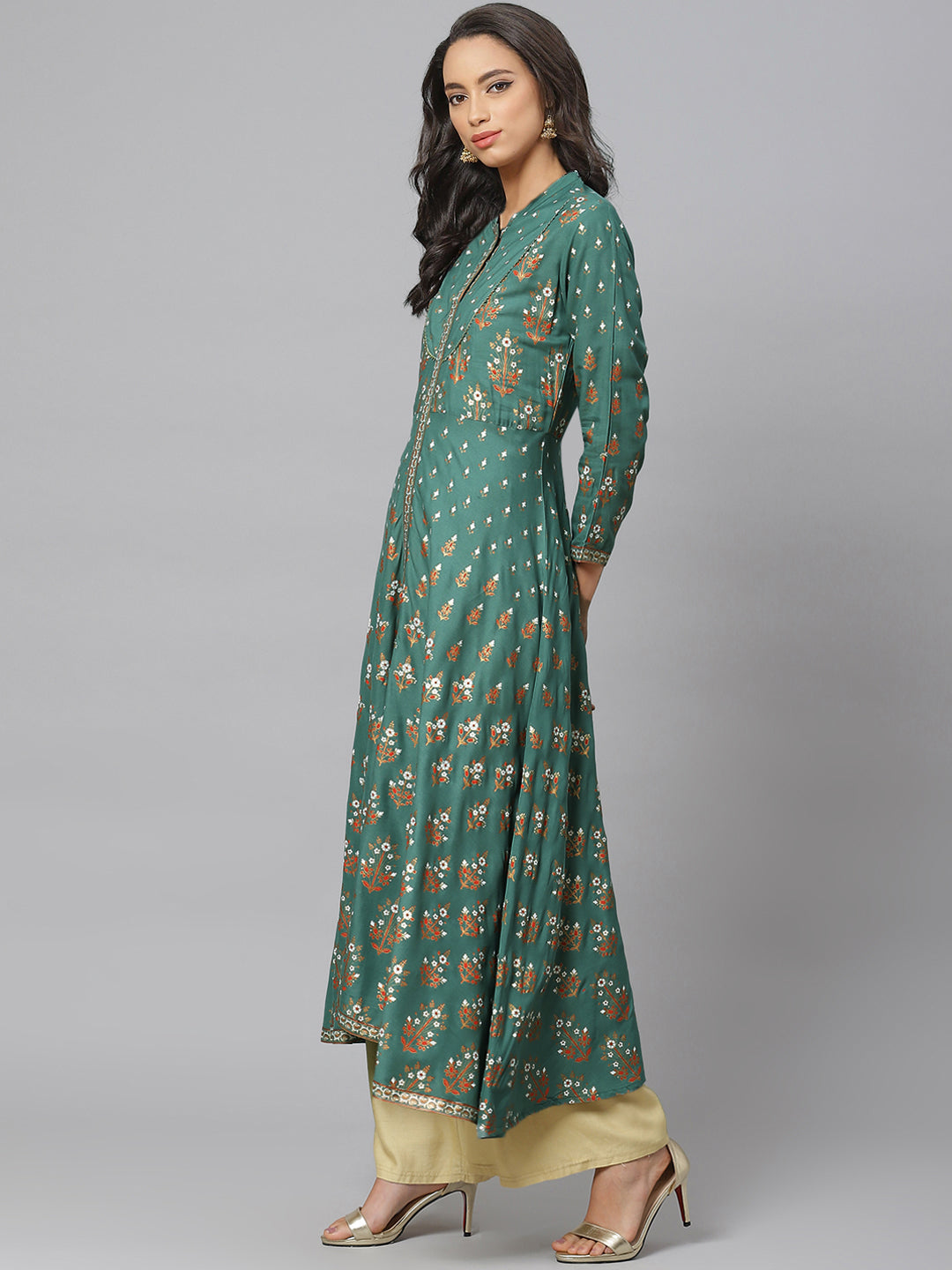 Rayon Floral Printed Anarkali Kurta (GREEN)