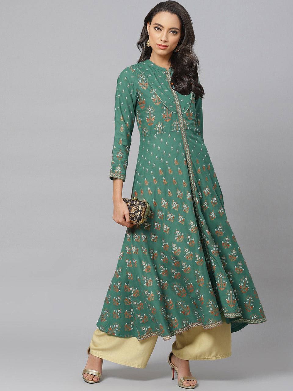 Rayon Floral Printed Anarkali Kurta (GREEN)