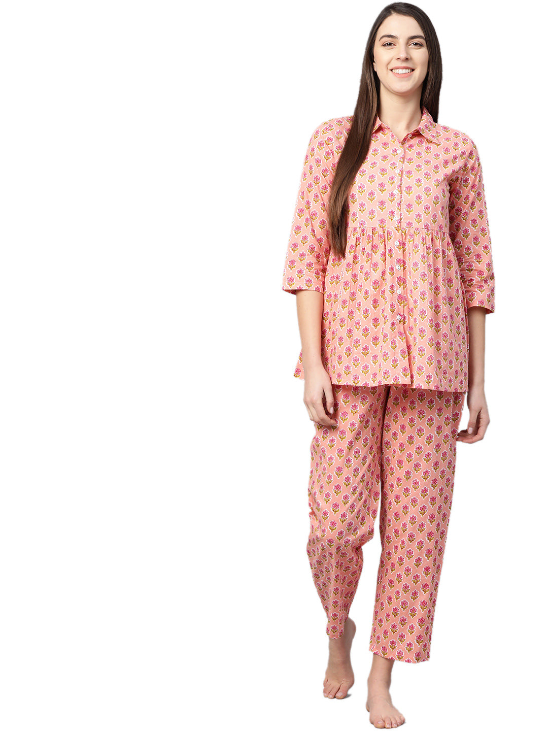 yash gallery womens floral printed night suitgreen