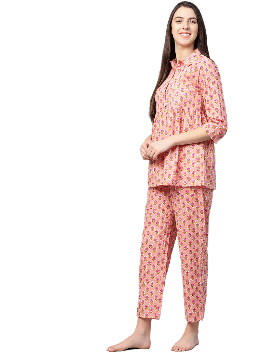 yash gallery womens floral printed night suitgreen