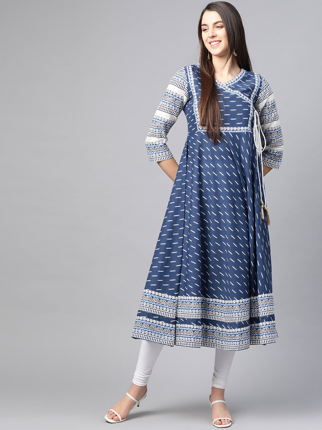 YASH GALLERY Women's Cotton & Cotton Slub Ikat Printed Anarkali Kurta