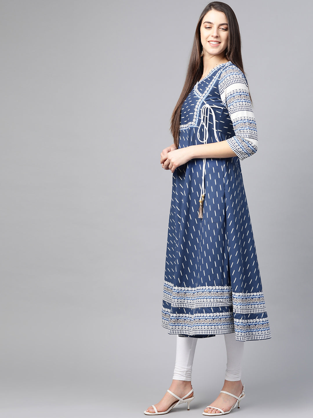 YASH GALLERY Women's Cotton & Cotton Slub Ikat Printed Anarkali Kurta