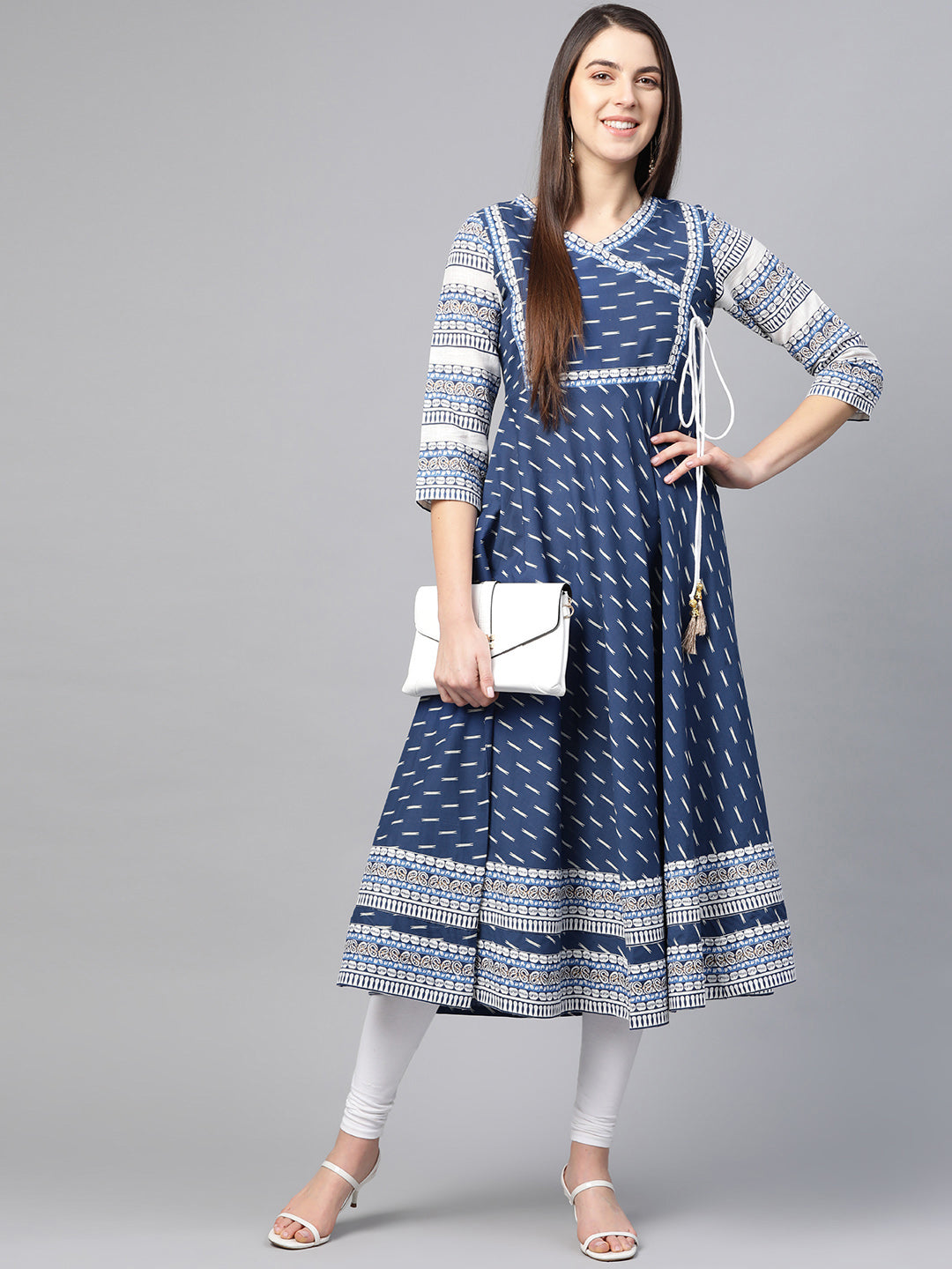 YASH GALLERY Women's Cotton & Cotton Slub Ikat Printed Anarkali Kurta