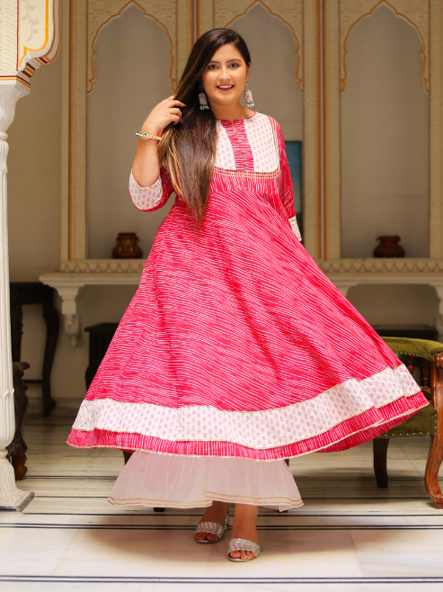 yash gallery womens floral print anarkali kurti pink