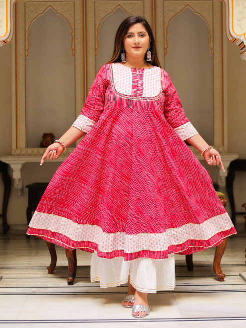 yash gallery womens floral print anarkali kurti pink