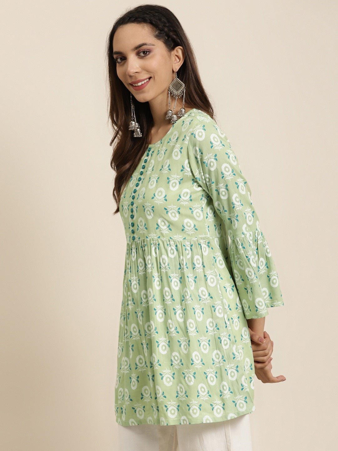 YASH GALLERY Women's Cotton Geometrical Printed Regular Kurti
