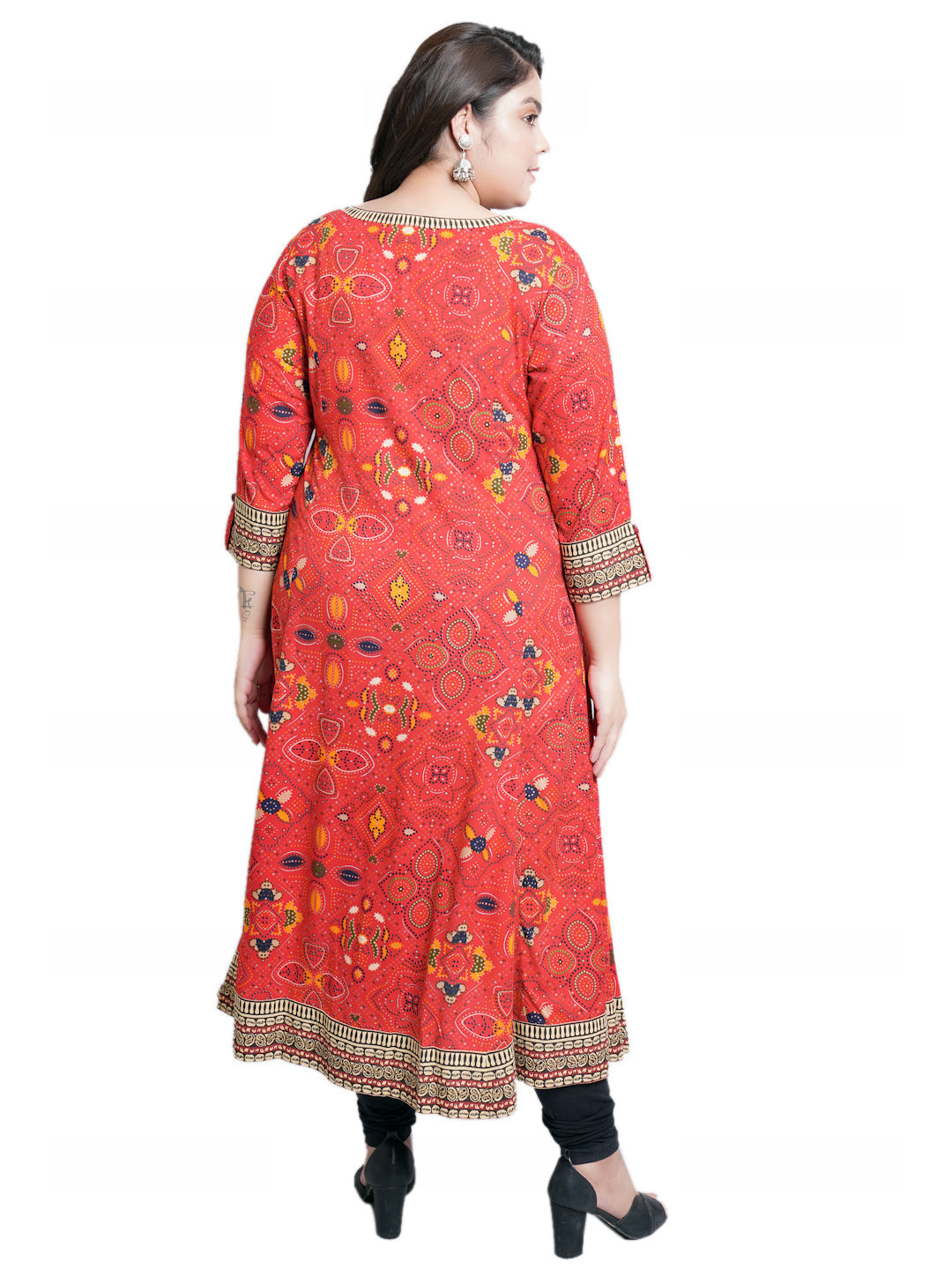 womens rayon bandhej printed anarkali kurta red
