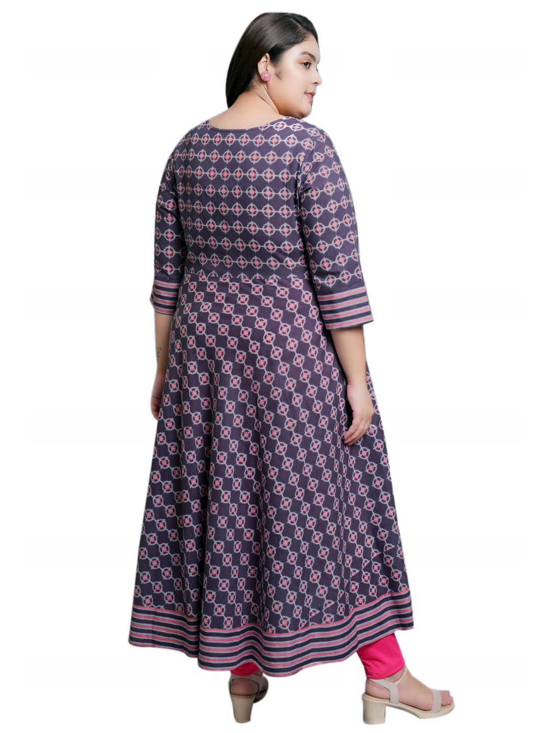 Cotton Floral Printed Anarkali Kurta (Pink)