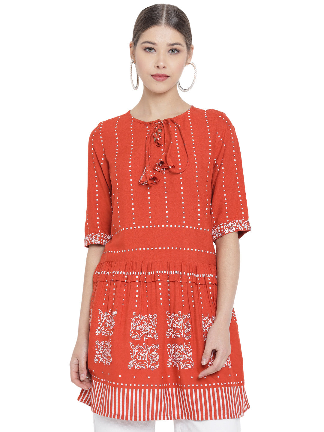 womens girls rayon floral printed short kurti