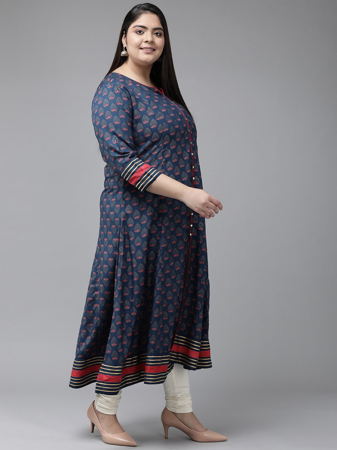 yash gallery womens floral printed anarkali kurti blue