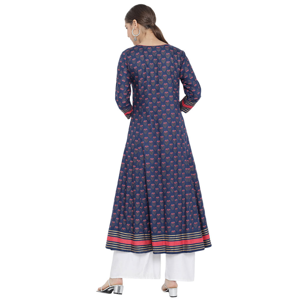 yash gallery womens floral printed anarkali kurti blue
