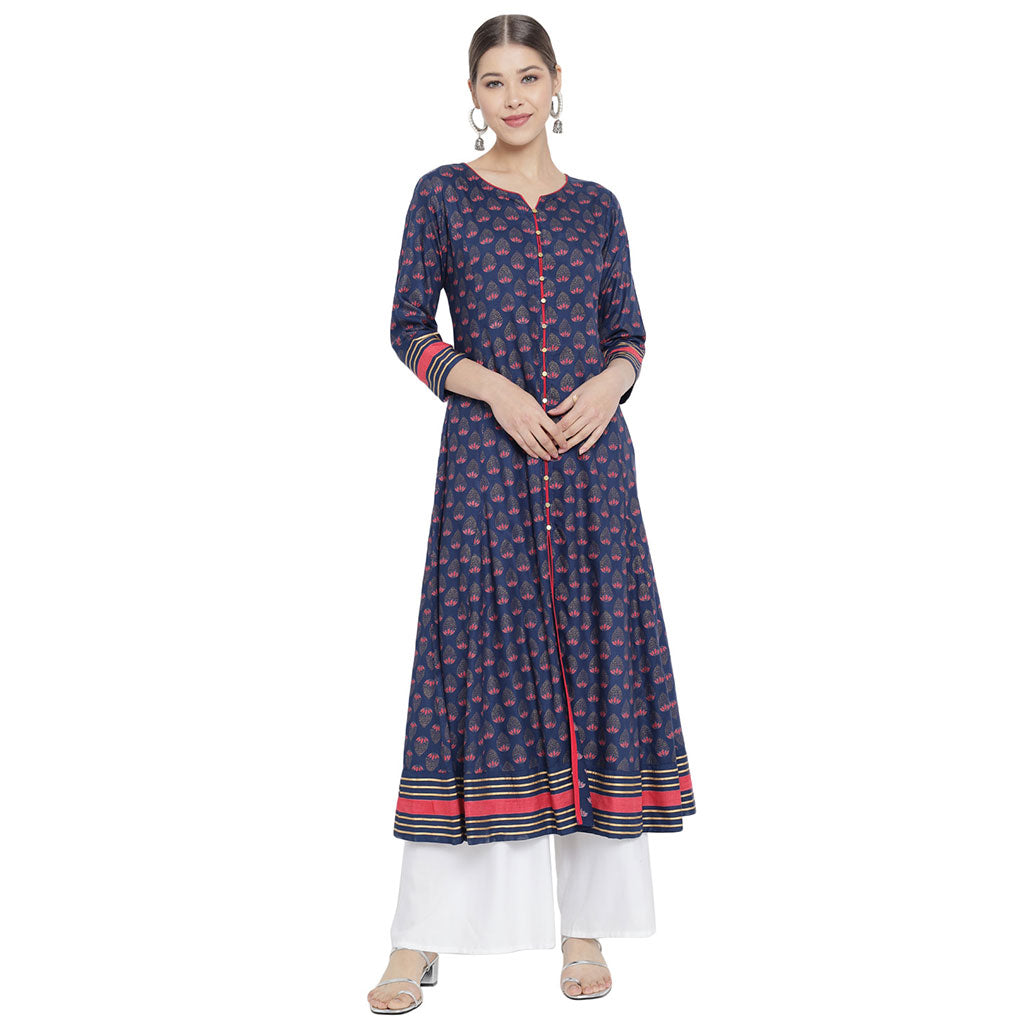 yash gallery womens floral printed anarkali kurti blue