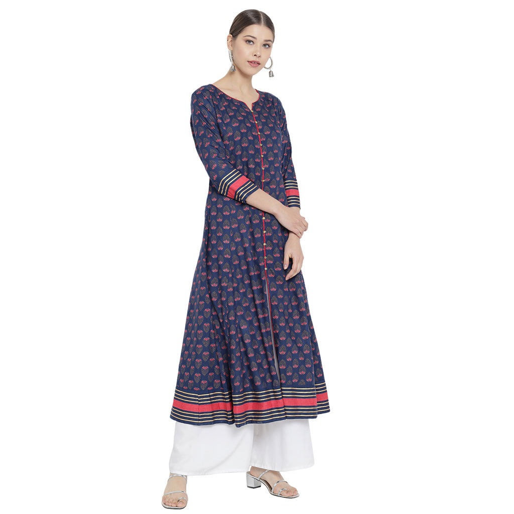 yash gallery womens floral printed anarkali kurti blue
