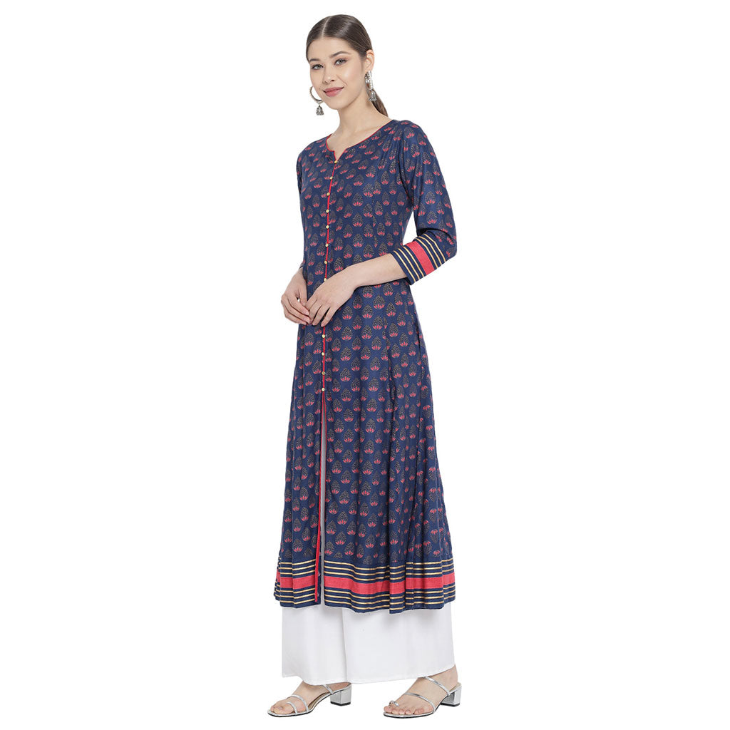 yash gallery womens floral printed anarkali kurti blue