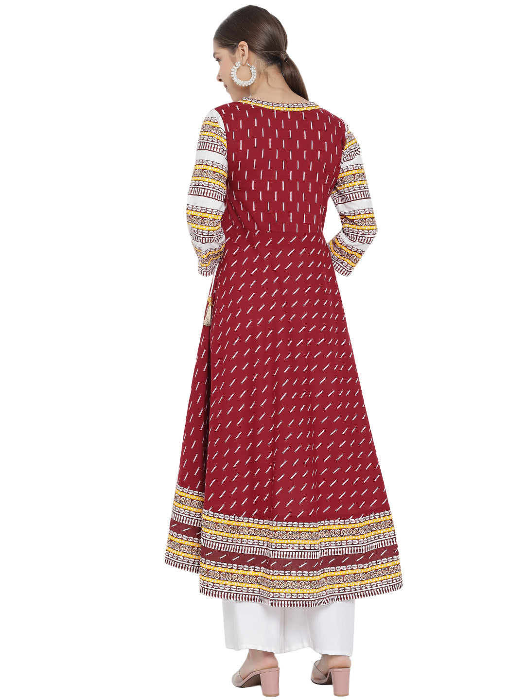 YASH GALLERY Women's Cotton & Cotton Slub Ikat Printed Anarkali Kurta