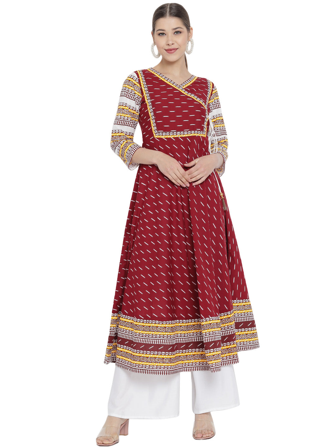 YASH GALLERY Women's Cotton & Cotton Slub Ikat Printed Anarkali Kurta