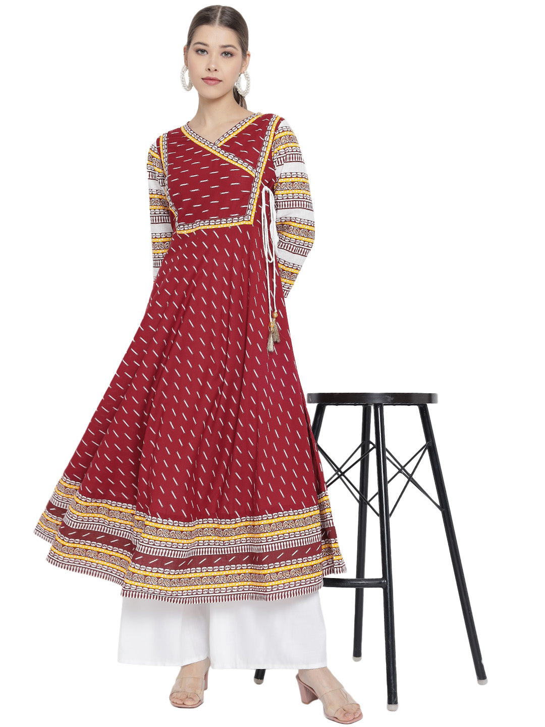 YASH GALLERY Women's Cotton & Cotton Slub Ikat Printed Anarkali Kurta