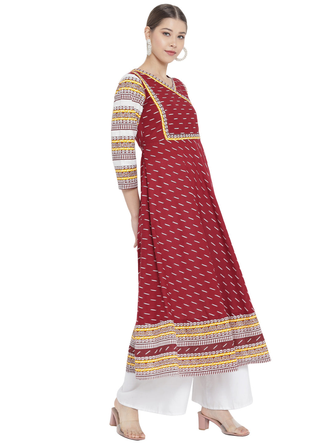 YASH GALLERY Women's Cotton & Cotton Slub Ikat Printed Anarkali Kurta