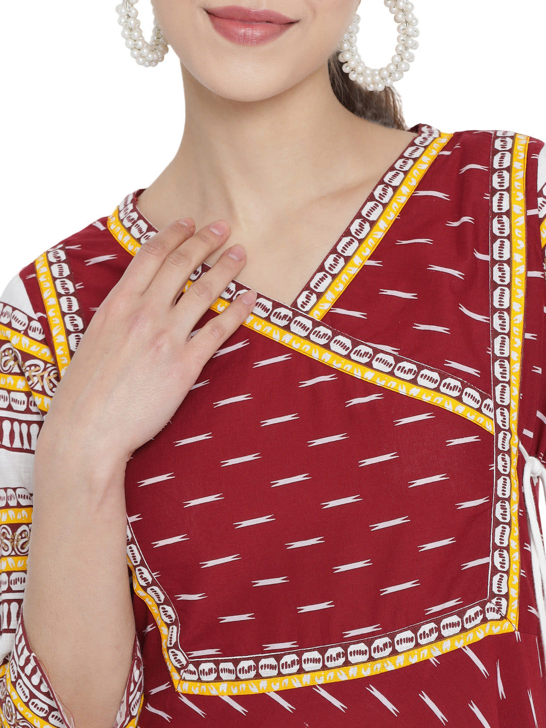 YASH GALLERY Women's Cotton & Cotton Slub Ikat Printed Anarkali Kurta