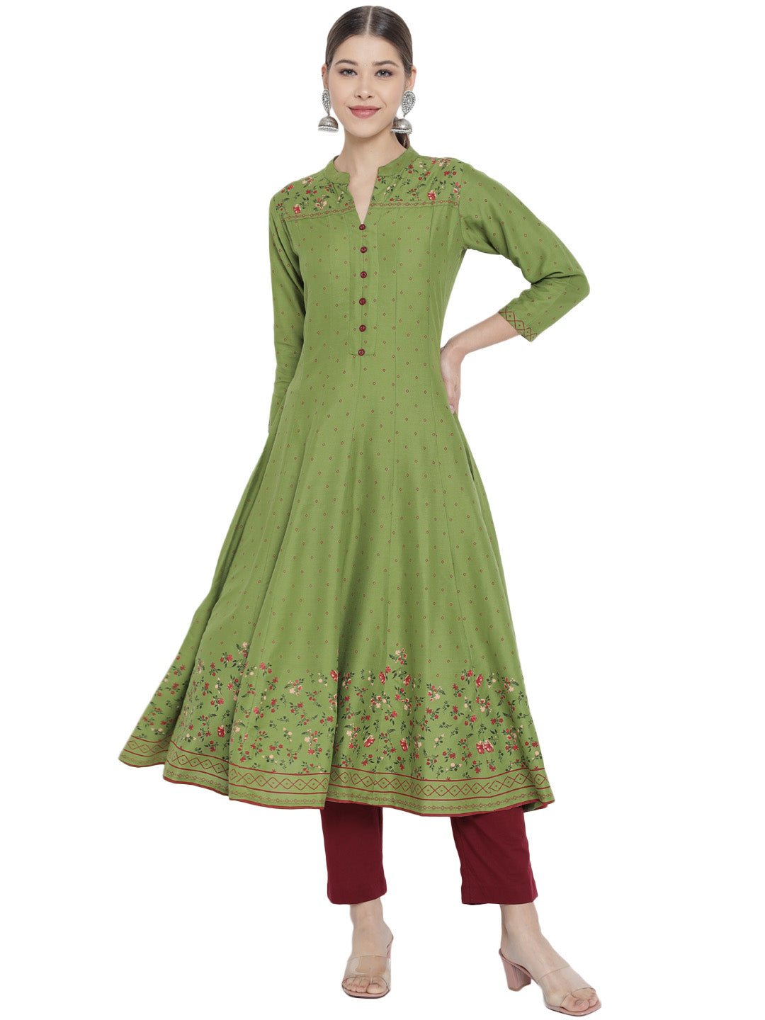 women plus size rayon floral printed anarkali kurta