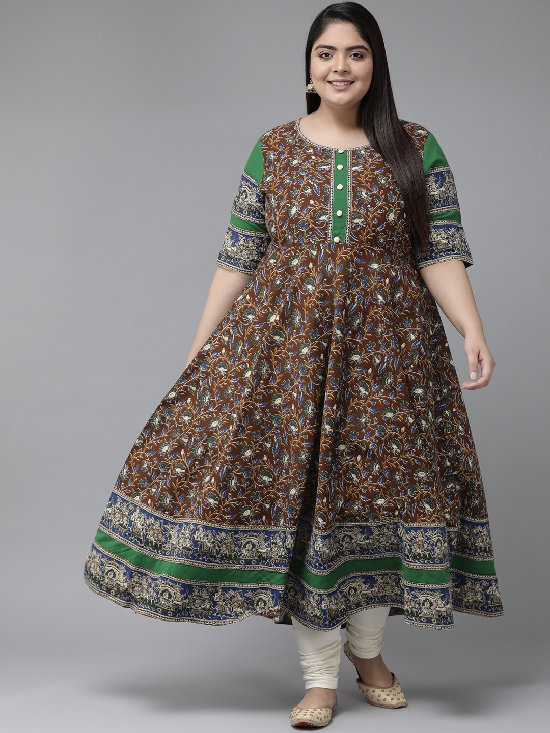 women cotton floral printed anarkali kurta black